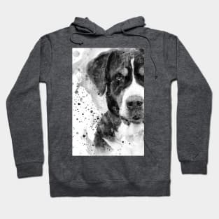 Black and White Half Faced Bernese Mountain Dog Portrait Hoodie